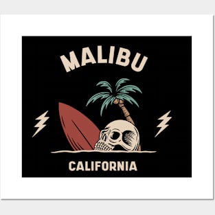 Vintage Surfing Malibu, California Posters and Art